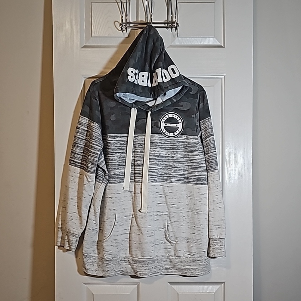 Xersion Hoodie Pullover Camo White Gray Good Vibes Size 0X Plus